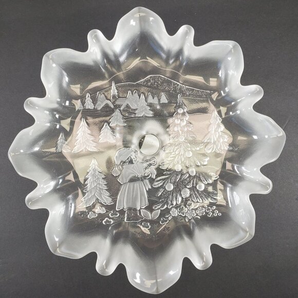 Vintage 1980s Mikasa Christmas Story Footed Bon Bon, Frosted Glass, Germany - Picture 6 of 13